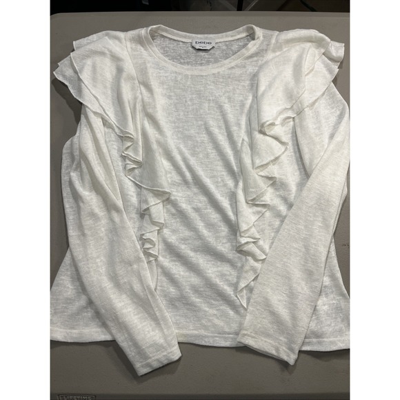 bebe Tops - 100% Polyester Long Sleeve Ruffled Bebe Women's White Blouse XL